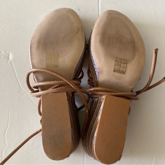 Anthropologie Raffia Platform Brown & Lavender Heeled Wedge Sandals Sz 41 - Picture 6 of 6